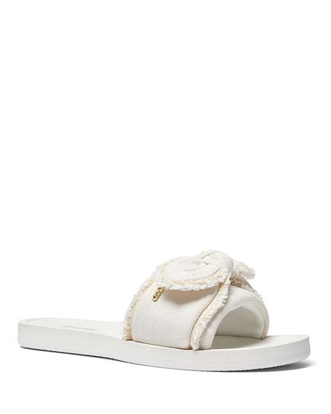 Michael Kors Women's Betsy Distressed Bow Optic White Slide 